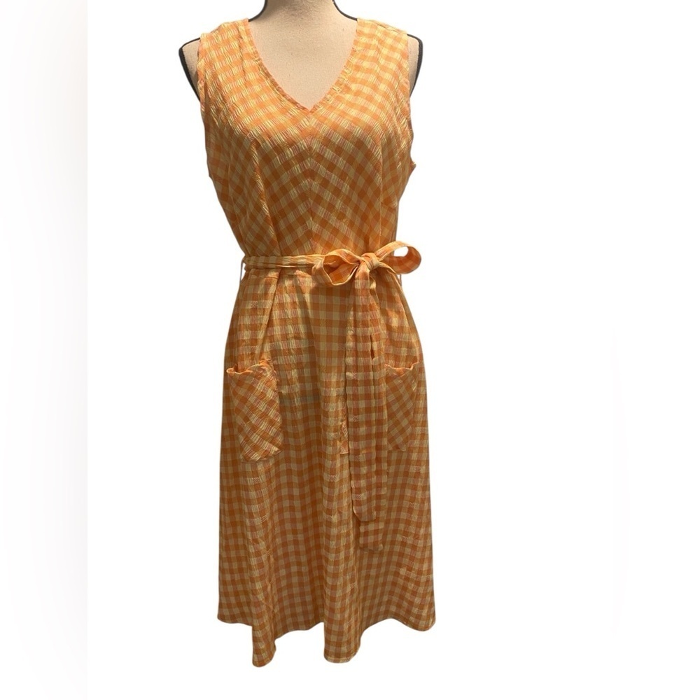 Nanette Lepore Gingham Checkered Women’s Sleeveless Summer Midi Dress Belt L
